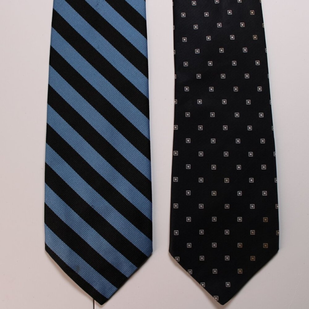 Lot of 2 Brooks Brothers Mens Neckties Blue Black Striped & Geometric Square